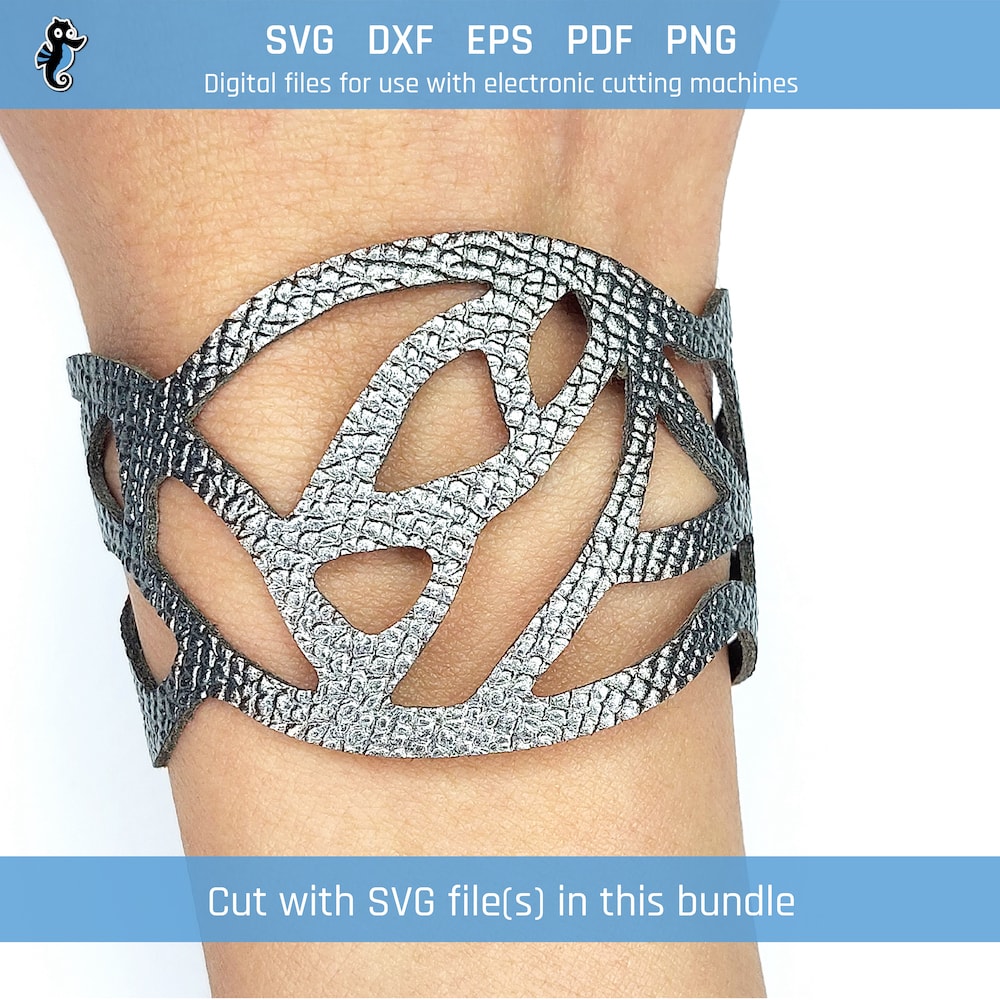 Fragments Pattern SVG bracelet bundle demo 6 Example of leather bracelet cut from SVG design file in this bundle.